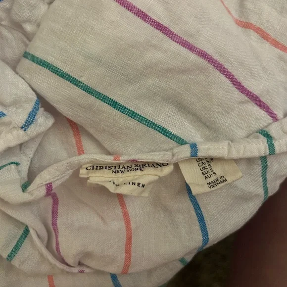 Women’s Christian Sirano Linen Strip Short Sleeve Too Size S - Picture 5 of 5